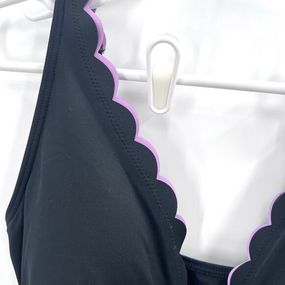 Kate Spade Black Scalloped Plunging One Piece Swim Suit Bathing Suit Large - Picture 4 of 9